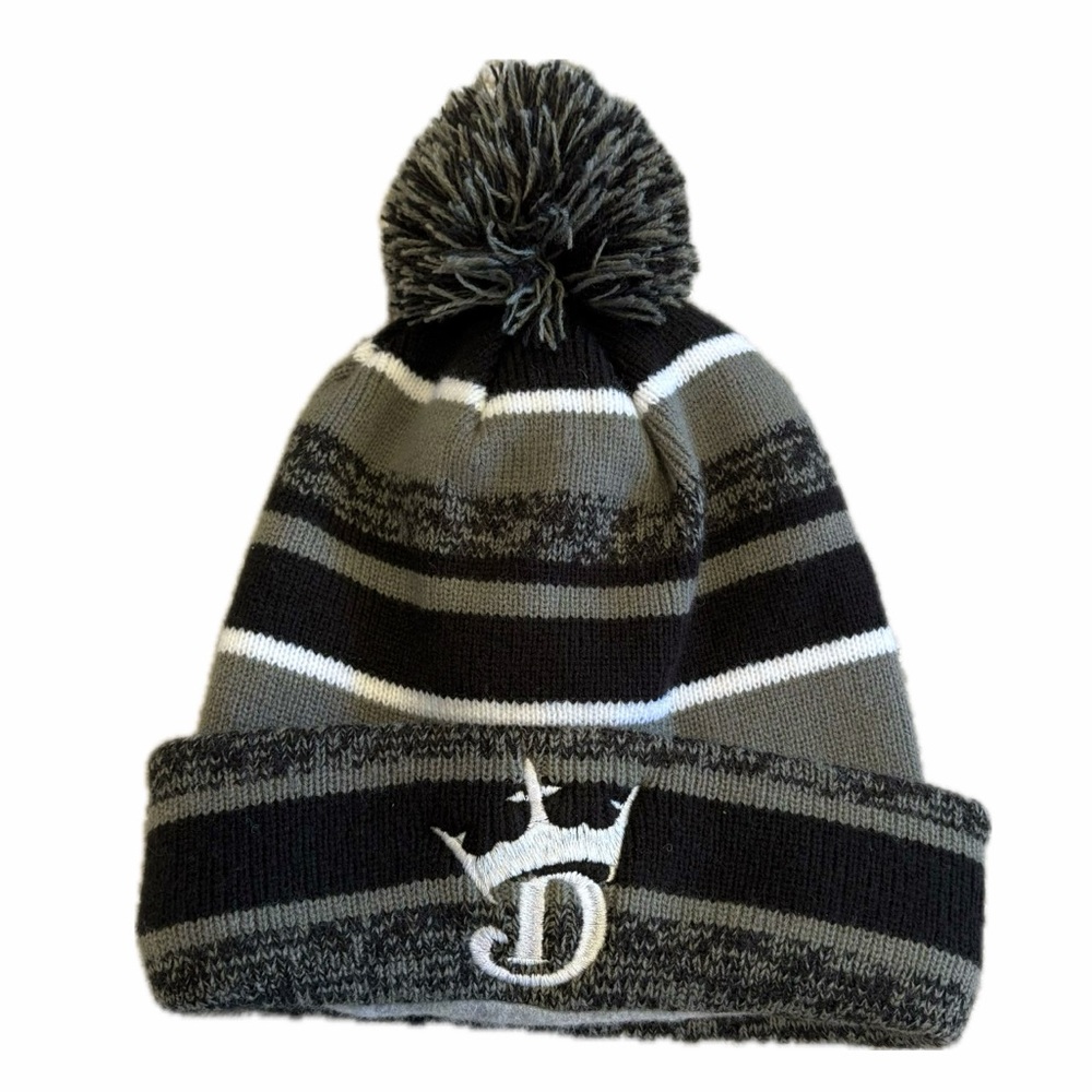 New Era Sideline Beanie Fleece Wool Lined Striped Embroidered 'D' Crown Pom Pom